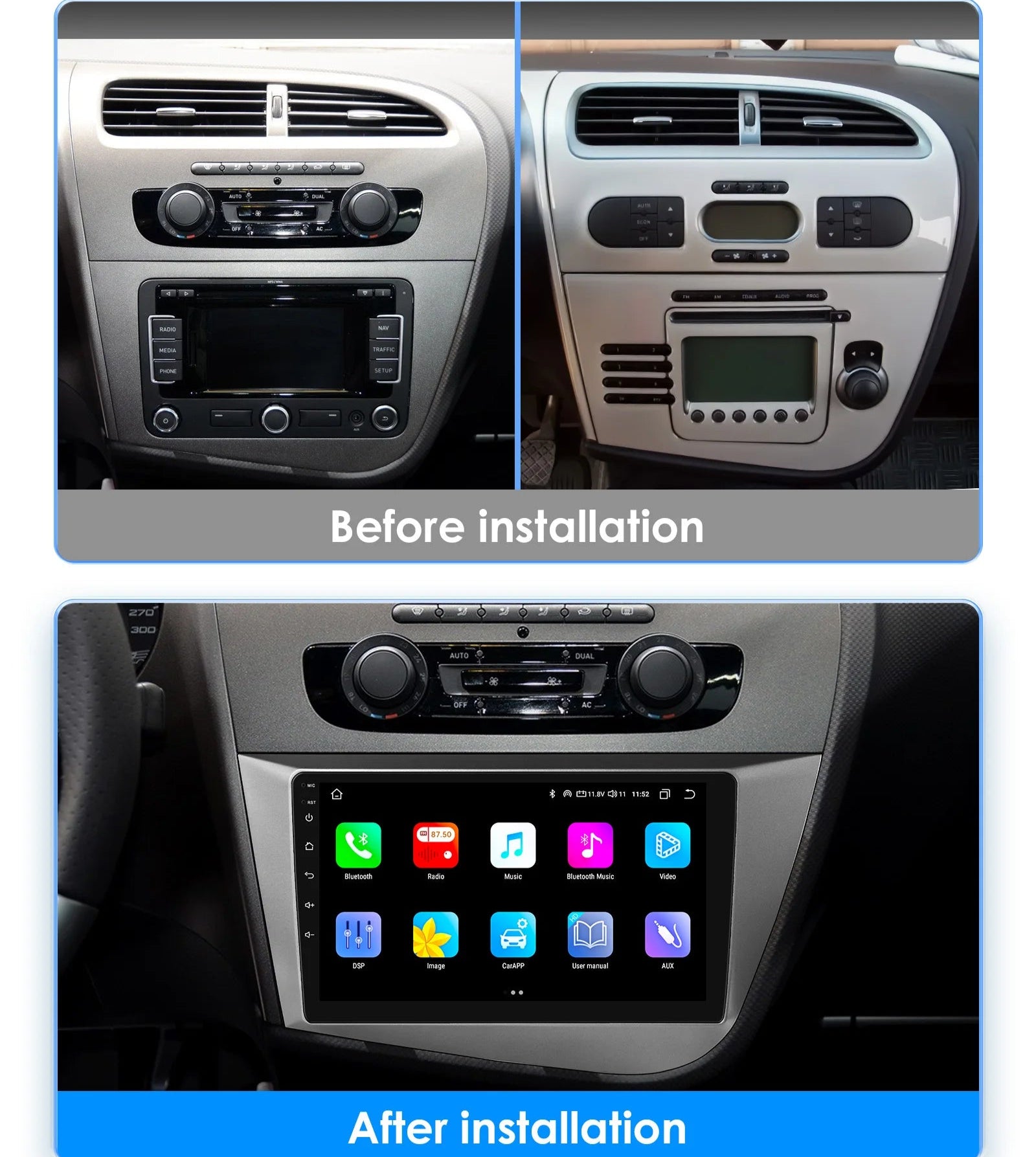 Seat LEON 2005-12 : Écran Autoradio CarPlay sans Fil – Compatibilité iPhone & Android