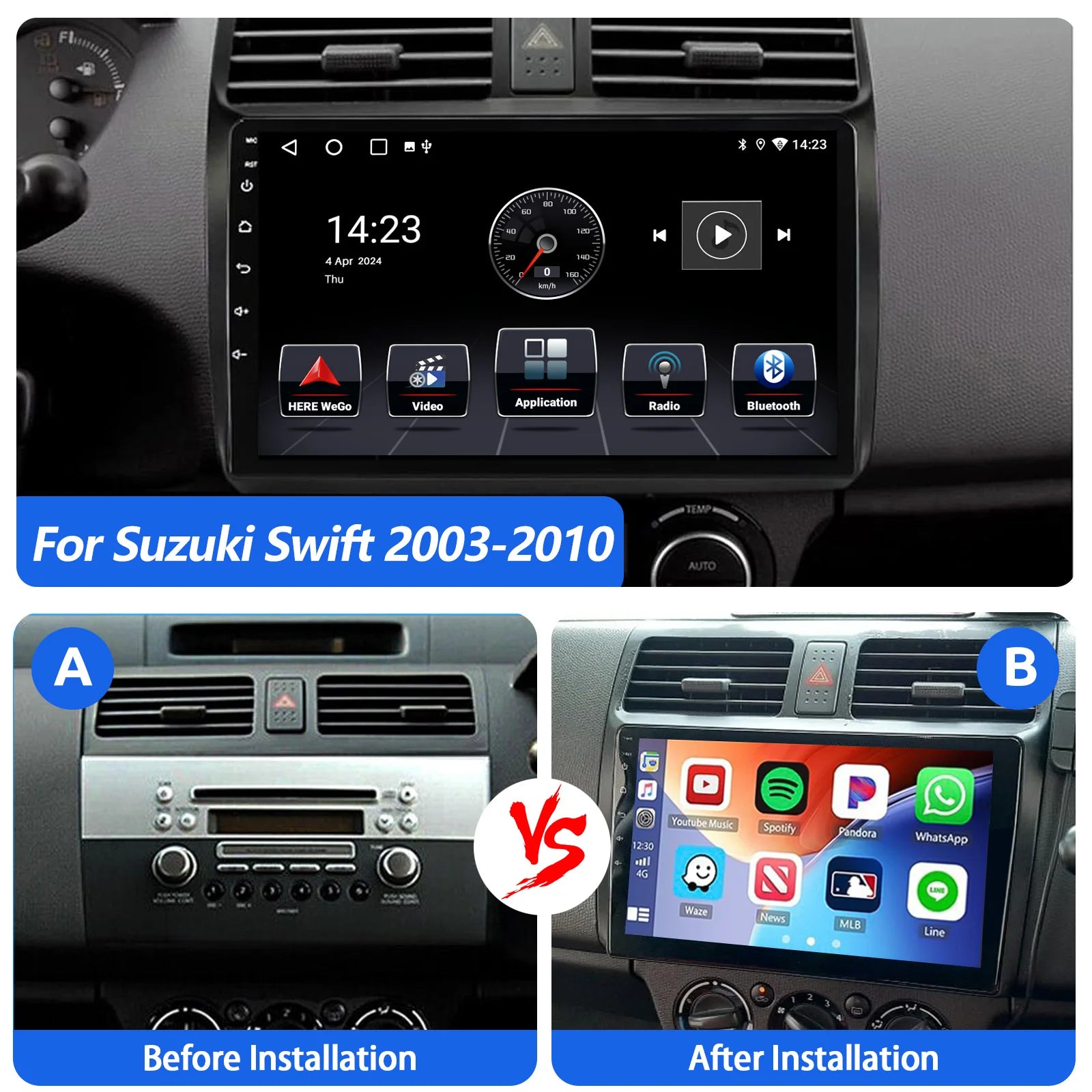 Susuki SWIFT 2003-10 : Écran Autoradio CarPlay sans Fil – Compatibilité iPhone & Android